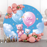 Lofaris Blue Sky Teddy Bear Round Gender Reveal Backdrop